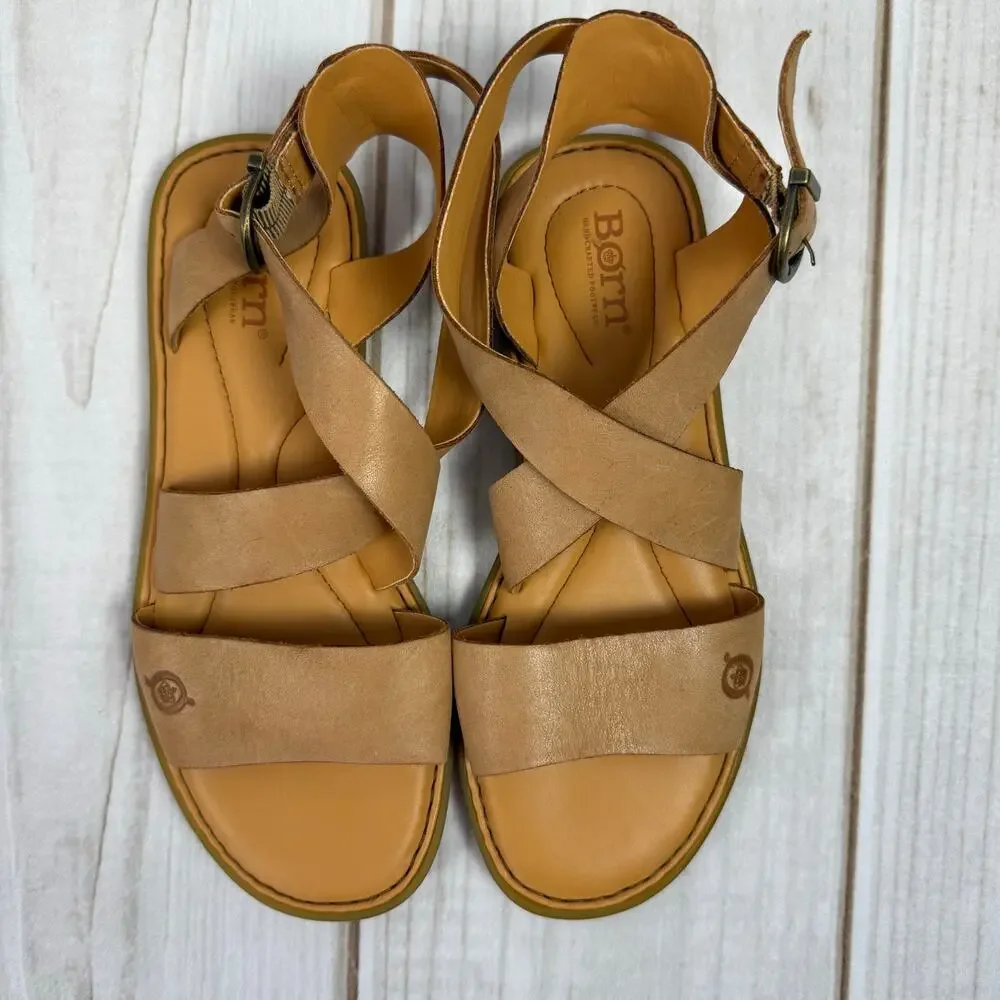 BORN Womens Tan Leather Strappy Ankle Strap Sandals‎ Size 7